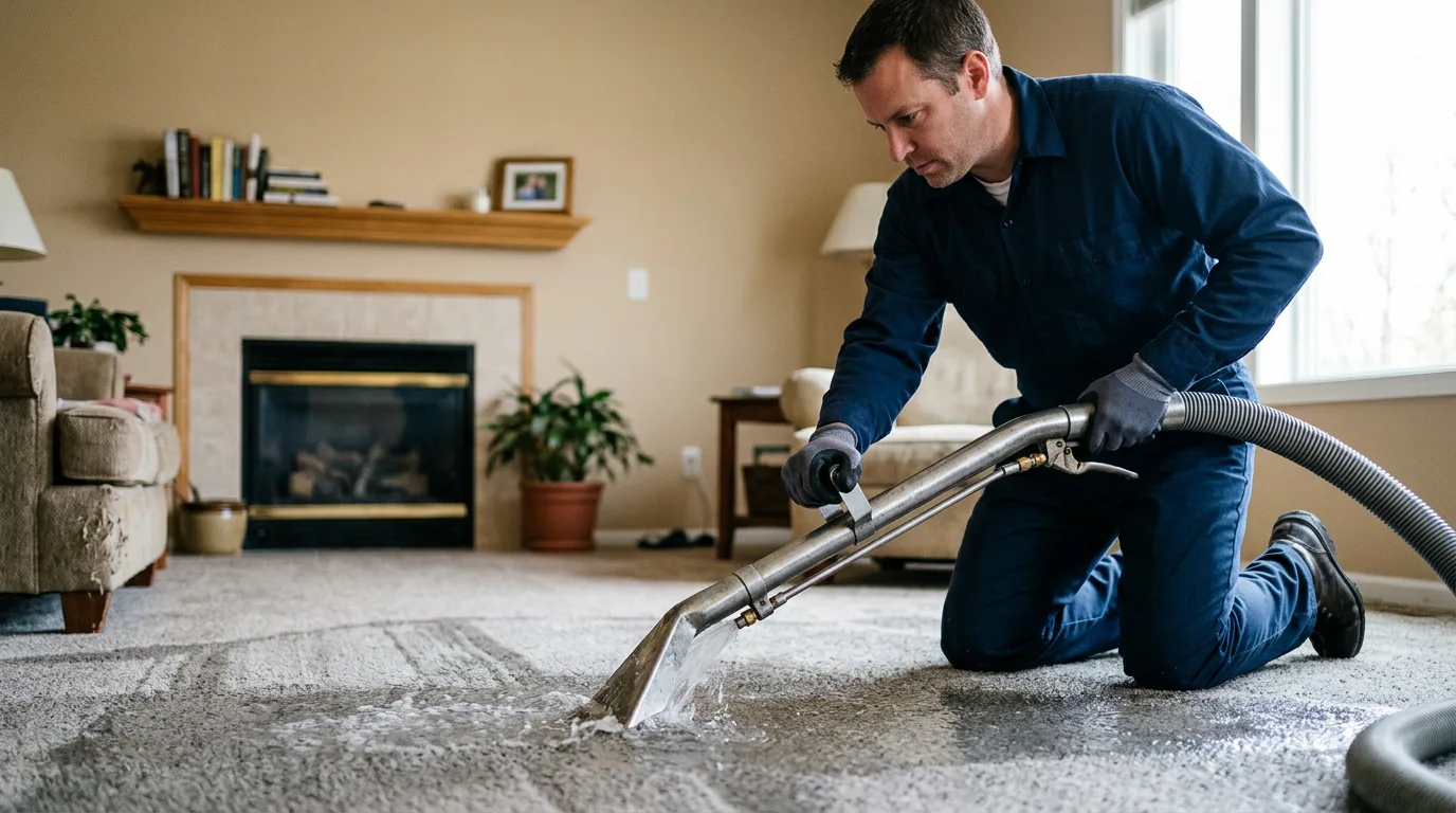 Water damage restoration technician working near Coloma, WI